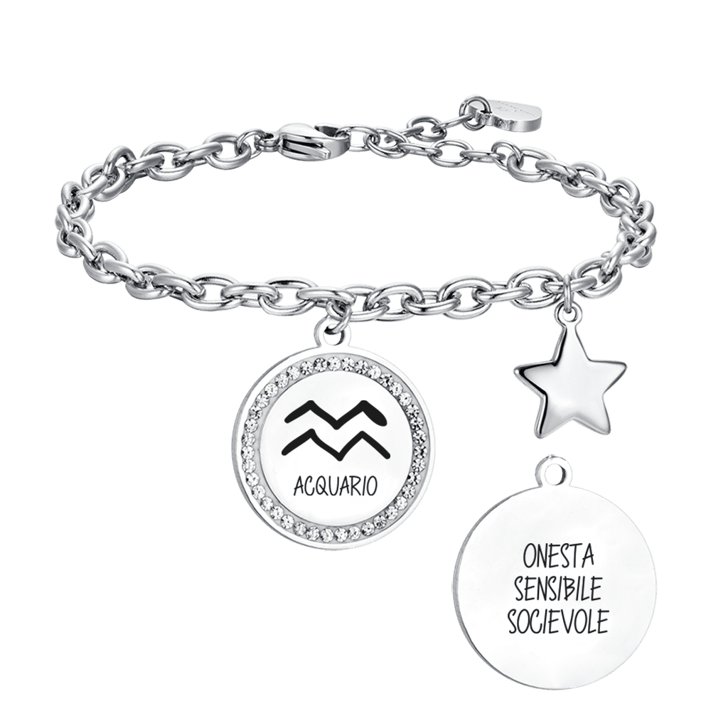 BRACELET FEMME EN ACIER SIGNE DU ZODIAQUE AQUARIUS PLAQUE