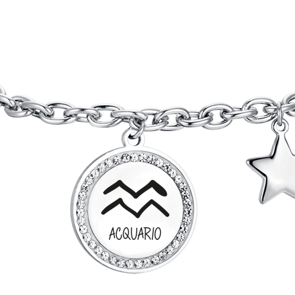 BRACELET FEMME EN ACIER SIGNE DU ZODIAQUE AQUARIUS PLAQUE