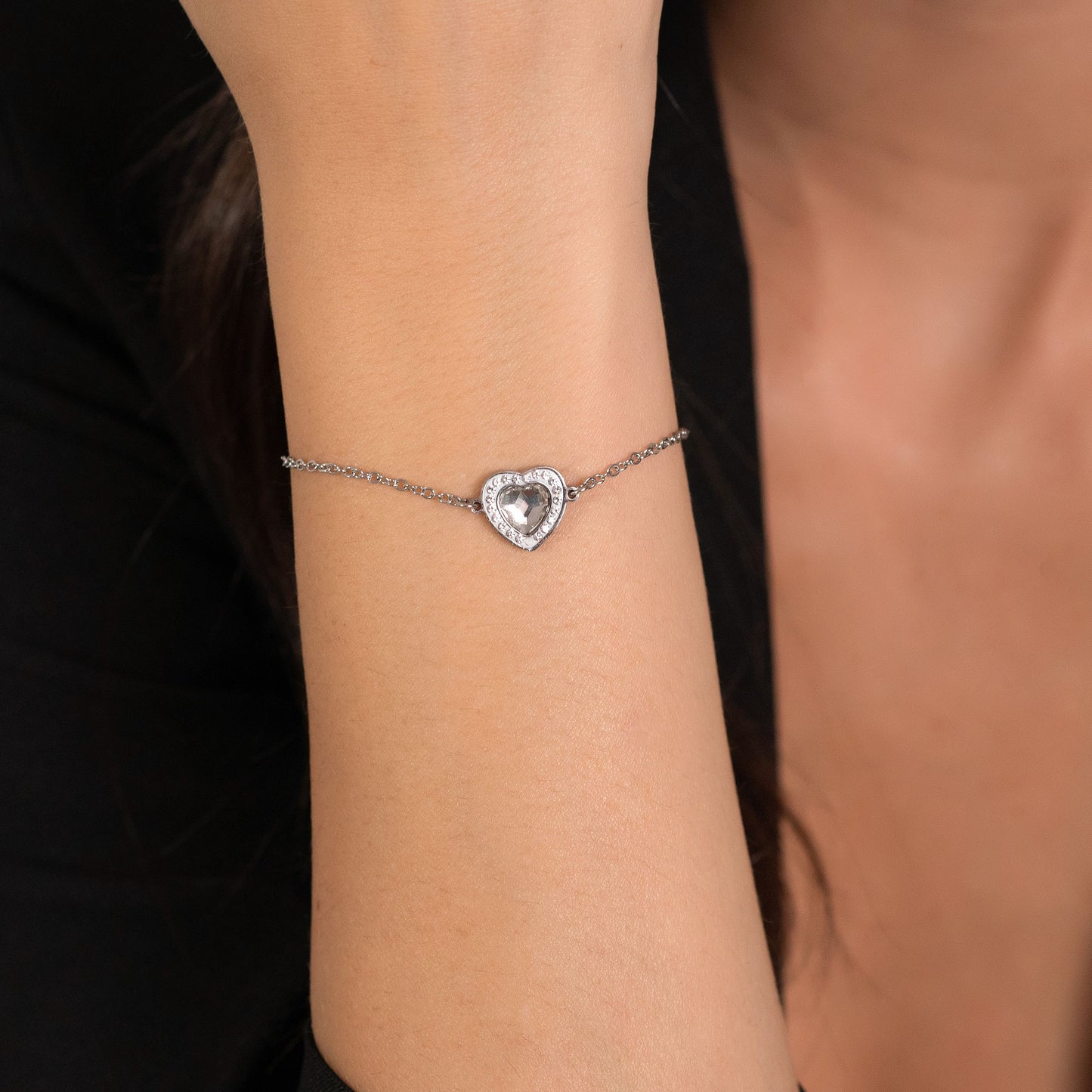 BRACELET FEMME EN ACIER AVEC CŒUR EN CRISTAL BLANC