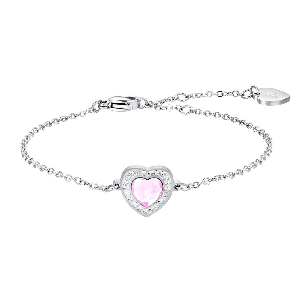 BRACELET FEMME EN ACIER AVEC COEUR EN CRISTAL ROSE ET BLANC