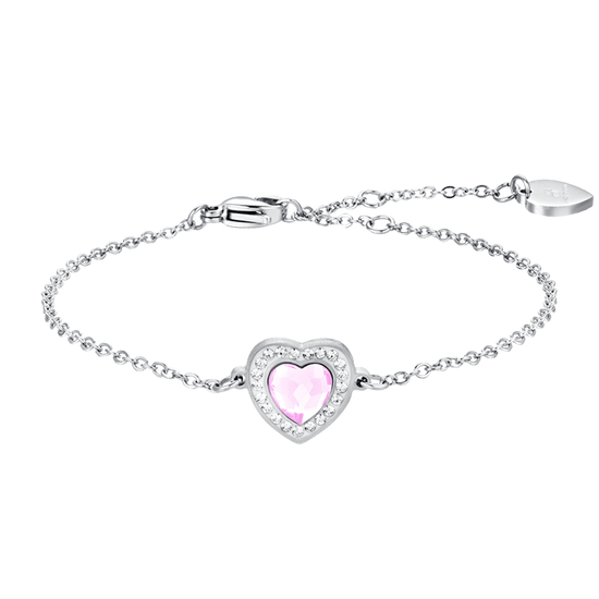 BRACELET FEMME EN ACIER AVEC COEUR EN CRISTAL ROSE ET BLANC