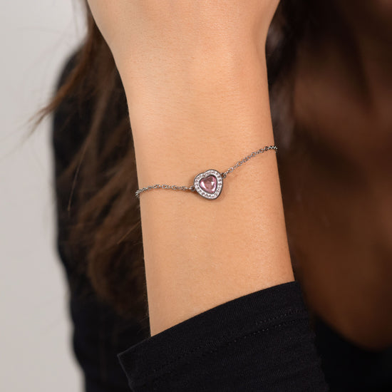 BRACELET FEMME EN ACIER AVEC COEUR EN CRISTAL ROSE ET BLANC