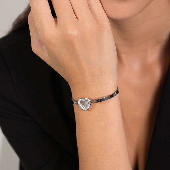 BRACELET FEMME EN ACIER AVEC CŒUR EN CRISTAL BLANC