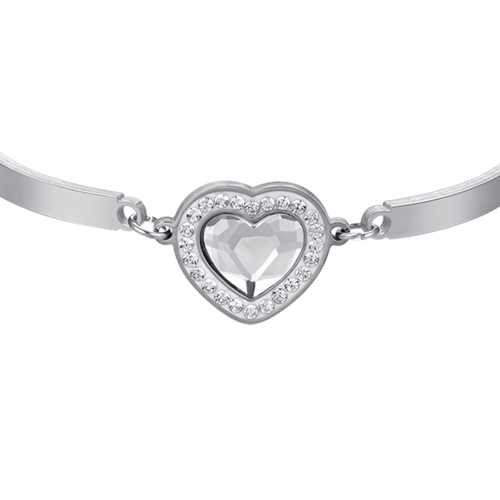 BRACELET FEMME EN ACIER AVEC CŒUR EN CRISTAL BLANC