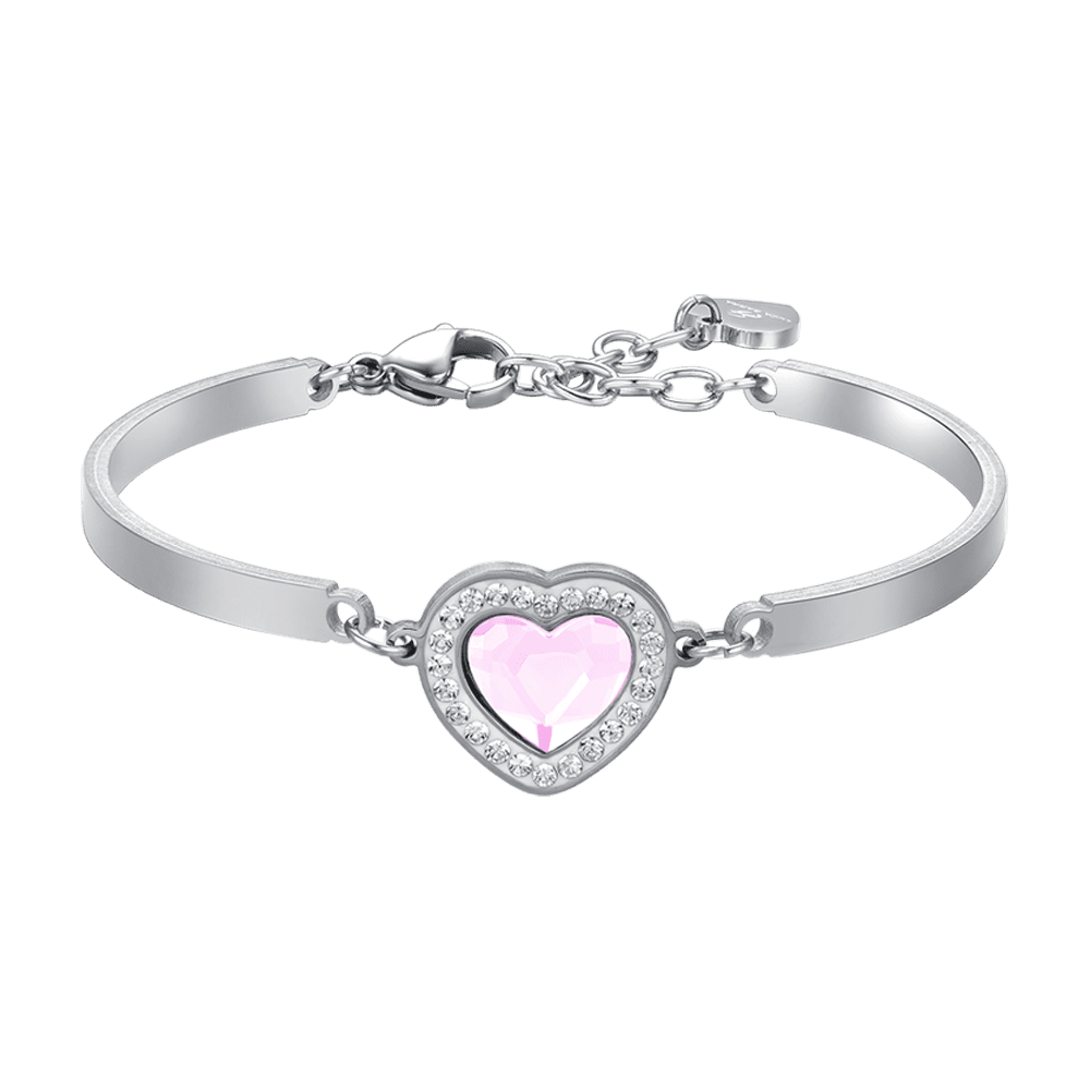 BRACELET FEMME EN ACIER AVEC COEUR EN CRISTAL ROSE ET BLANC