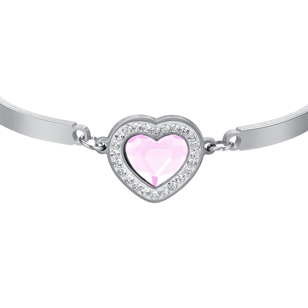 BRACELET FEMME EN ACIER AVEC COEUR EN CRISTAL ROSE ET BLANC