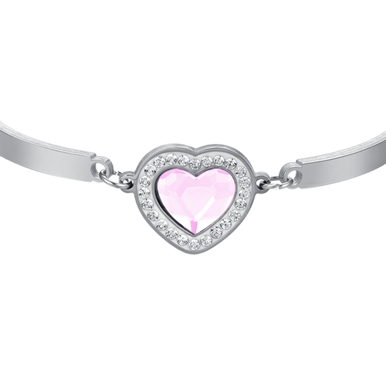 BRACELET FEMME EN ACIER AVEC COEUR EN CRISTAL ROSE ET BLANC