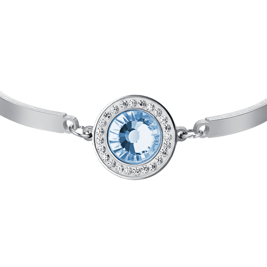 BRACELET EN ACIER POUR FEMME ÉLÉMENT EN CRISTAL AIGUE-MARINE ET CRISTAUX BLANCS