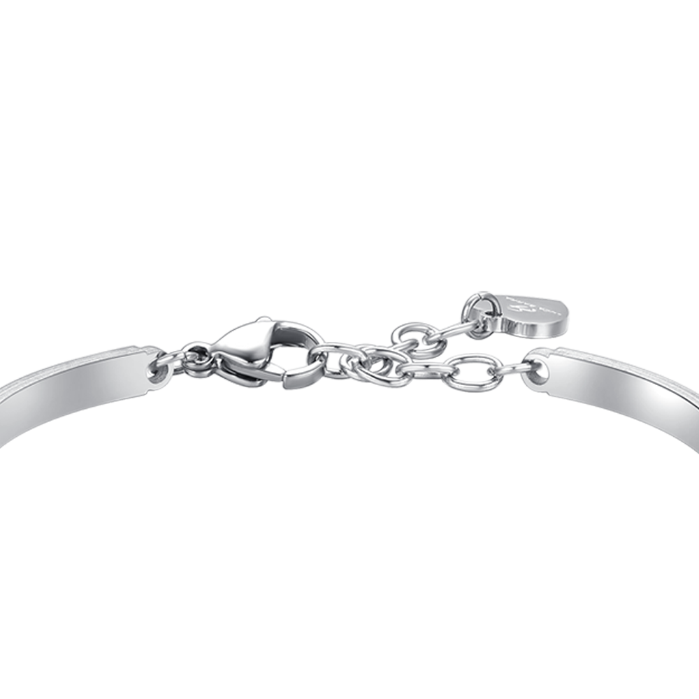 BRACELET EN ACIER POUR FEMME ÉLÉMENT EN CRISTAL AIGUE-MARINE ET CRISTAUX BLANCS