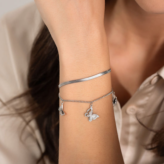 BRACELET PAPILLON EN ACIER AVEC CRISTAUX BLANCS POUR FEMMES