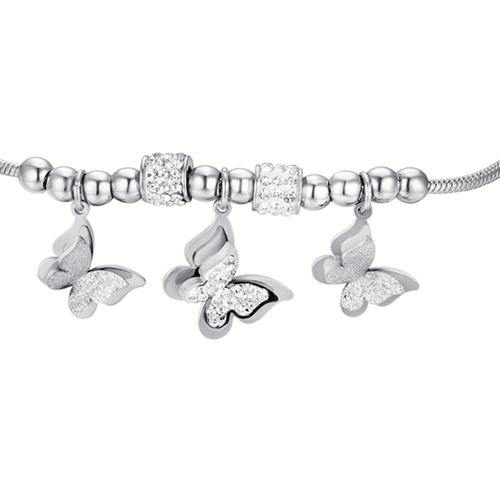 BRACELET PAPILLON EN ACIER AVEC CRISTAUX BLANCS POUR FEMMES