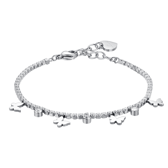 BRACELET DE TENNIS POUR FEMME EN ACIER AVEC CRISTAUX BLANCS ET PAPILLONS