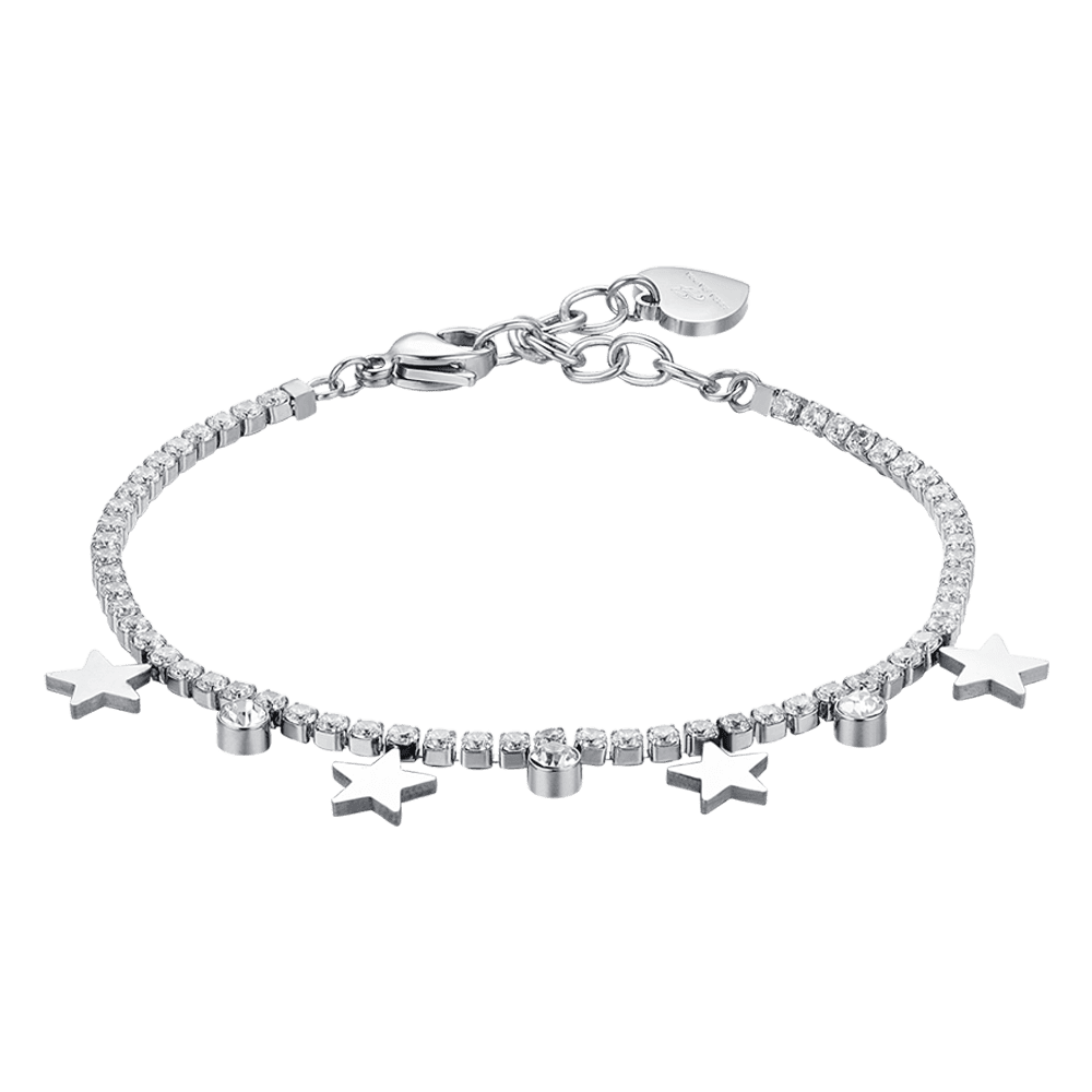 BRACELET DE TENNIS POUR FEMME EN ACIER AVEC CRISTAUX BLANCS ET ÉTOILES