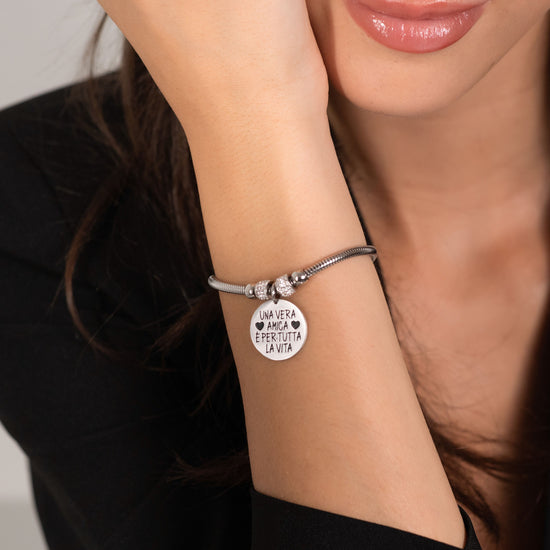 BRACELET FEMME EN ACIER UN VRAI AMI EST POUR LA VIE Luca Barra