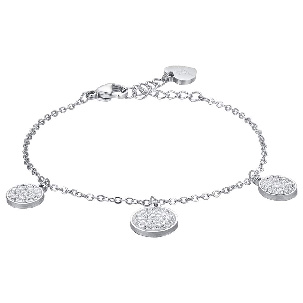 BRACELET FEMME EN ACIER ÉLÉMENTS RONDS AVEC CRISTAUX BLANCS