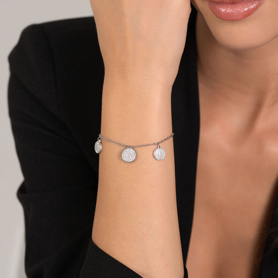 BRACELET FEMME EN ACIER ÉLÉMENTS RONDS AVEC CRISTAUX BLANCS