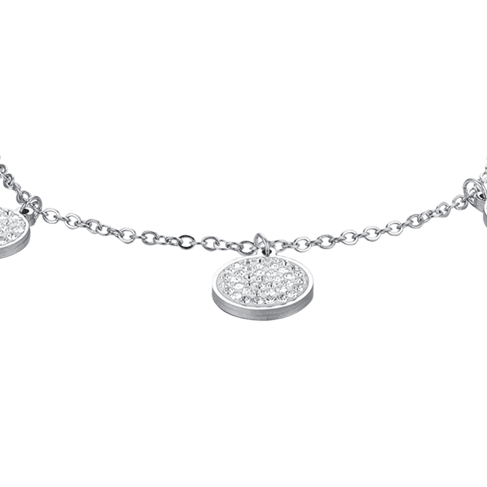 BRACELET FEMME EN ACIER ÉLÉMENTS RONDS AVEC CRISTAUX BLANCS