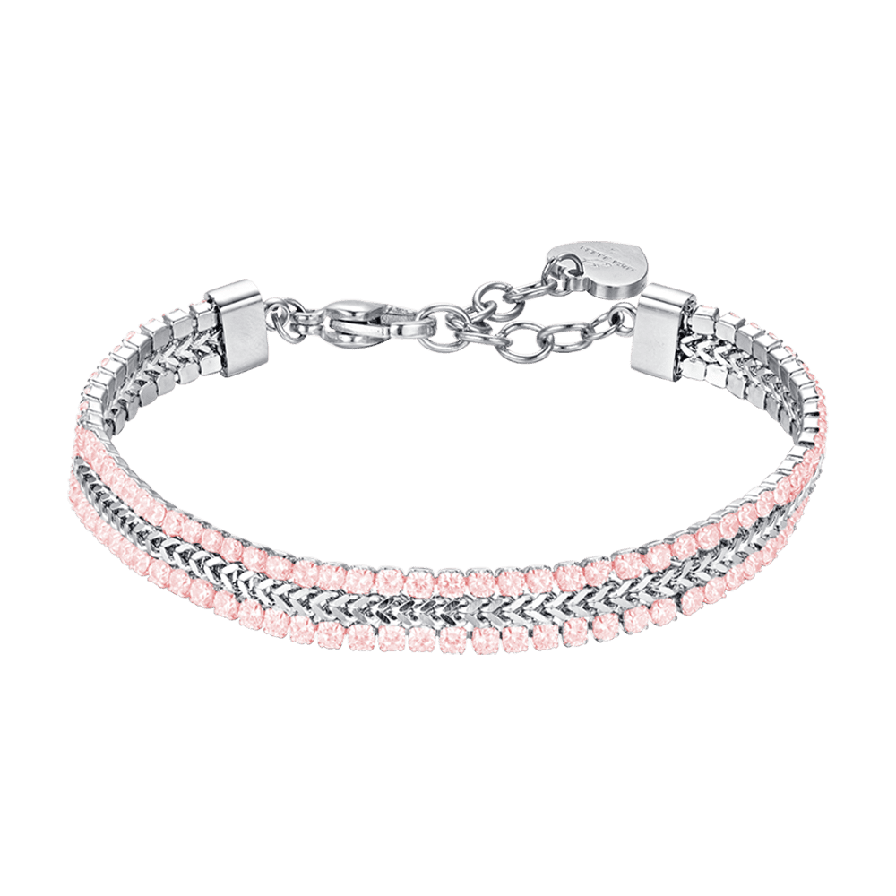 BRACELET TENNIS EN ACIER POUR FEMME AVEC CRISTAUX ROSES