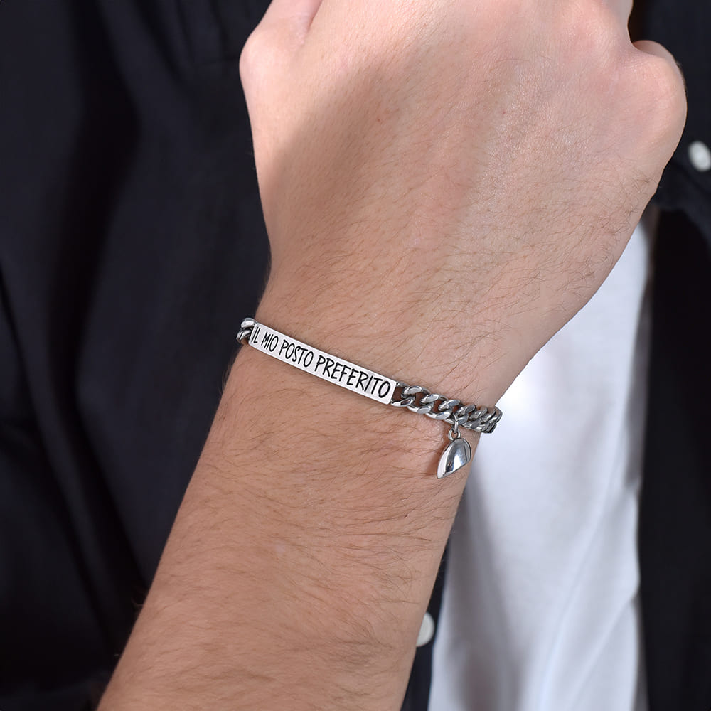 BRACELET EN ACIER POUR HOMMES AVEC AIMANT EN FORME DE COEUR