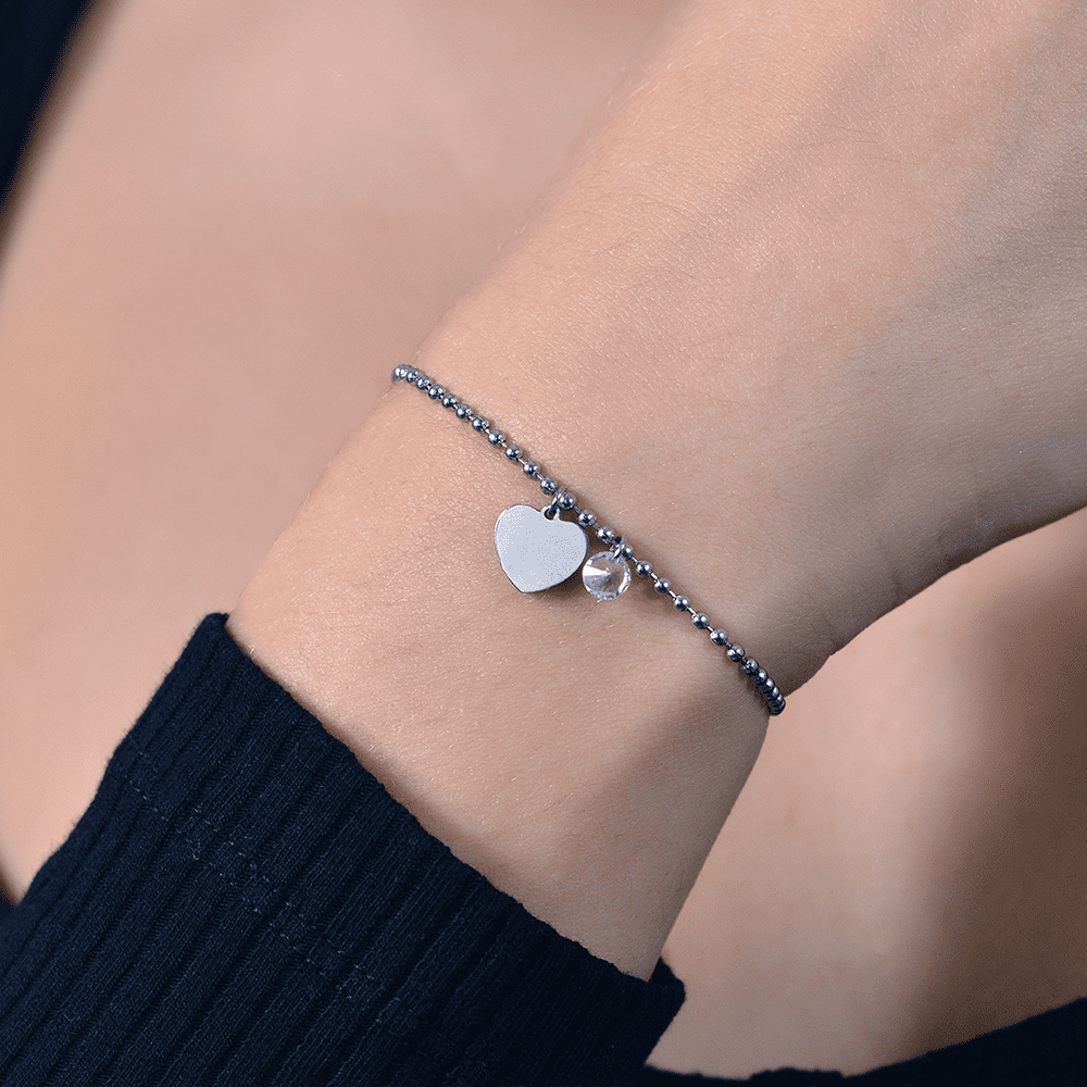 BRACELET FEMME EN ACIER AVEC COEUR ET ZIRCON CUBIQUE BLANC