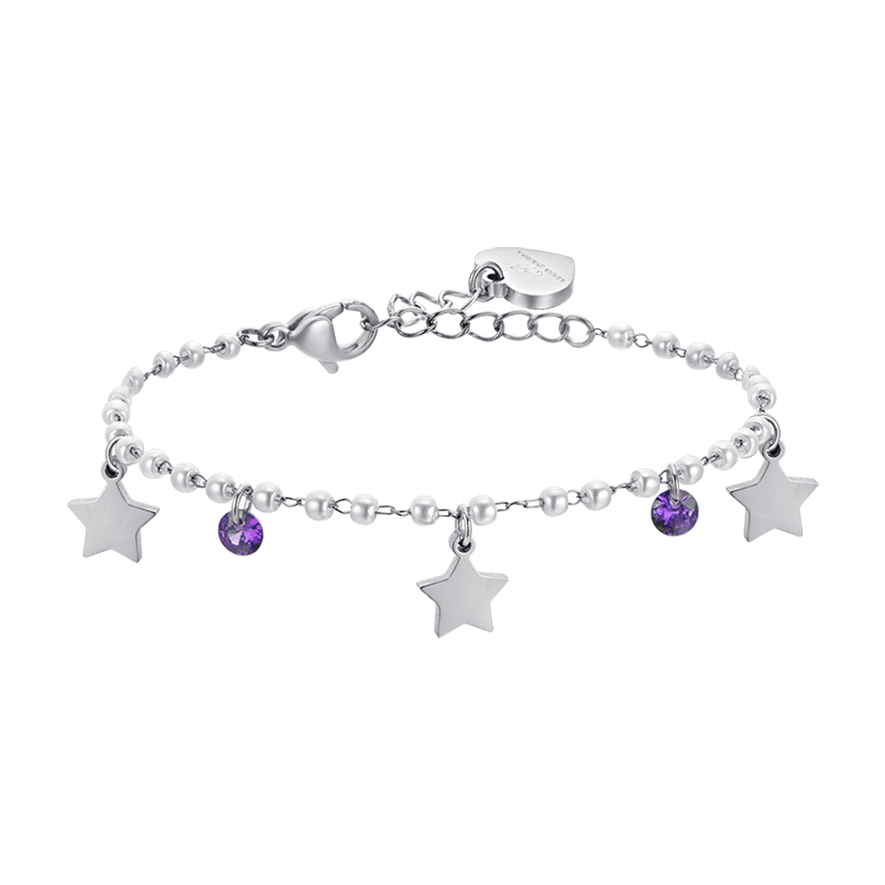 BRACELET FEMME EN ACIER AVEC PERLES ET ÉTOILES