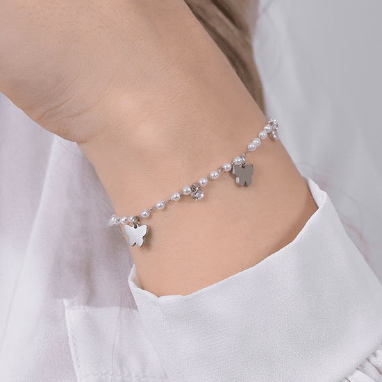 BRACELET DE PERLES EN ACIER AVEC PAPILLONS POUR FEMMES