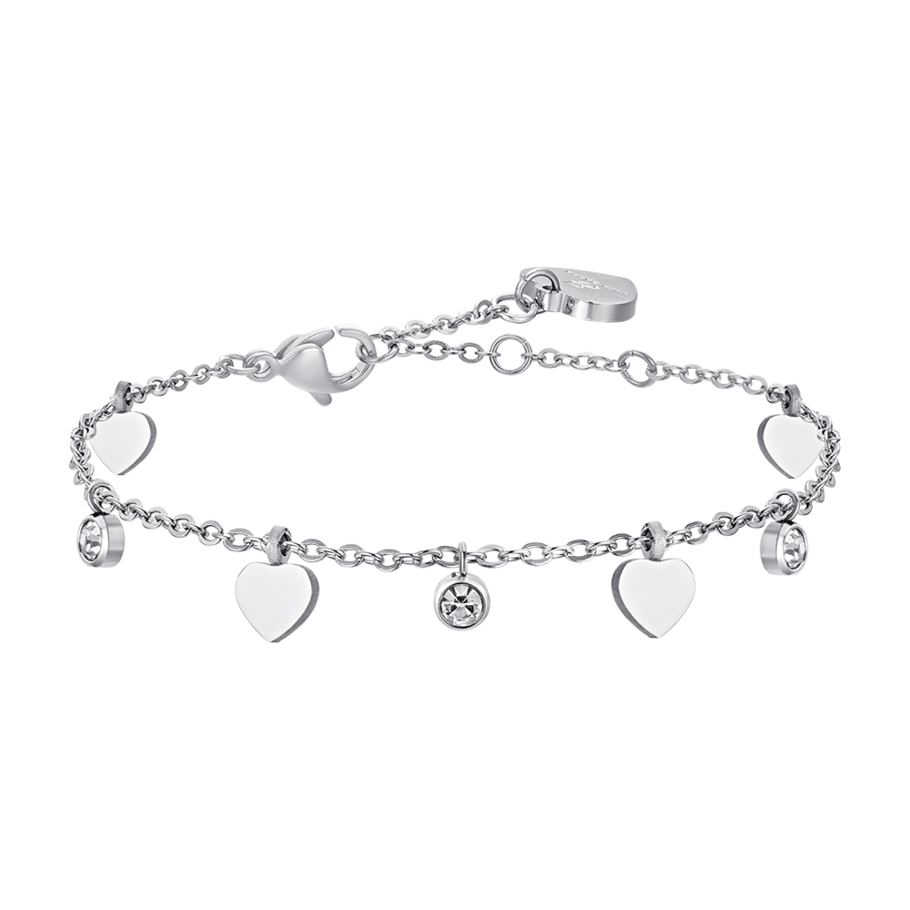 BRACELET FEMME EN ACIER AVEC CŒURS ET CRISTAUX