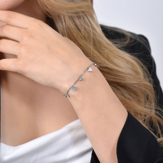 BRACELET FEMME EN ACIER AVEC CŒURS ET CRISTAUX