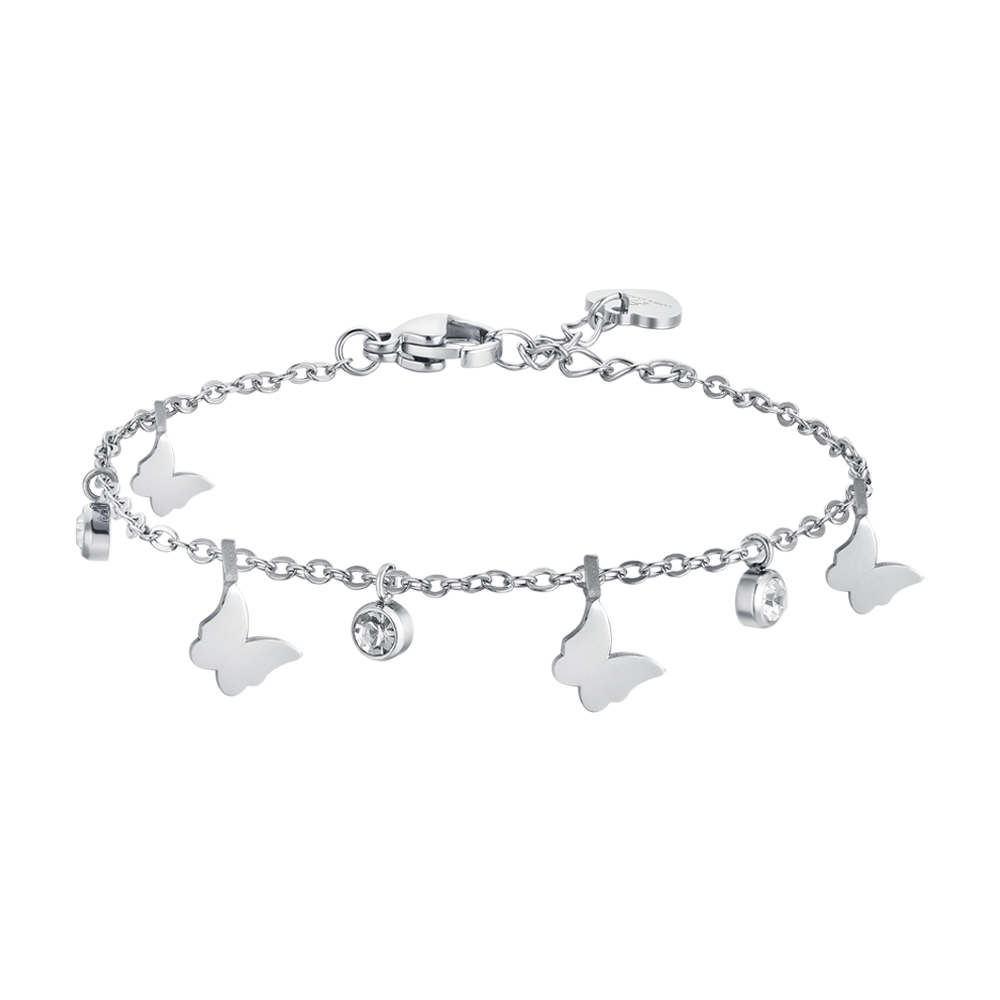 BRACELET FEMME EN ACIER AVEC PAPILLONS ET CRISTAUX