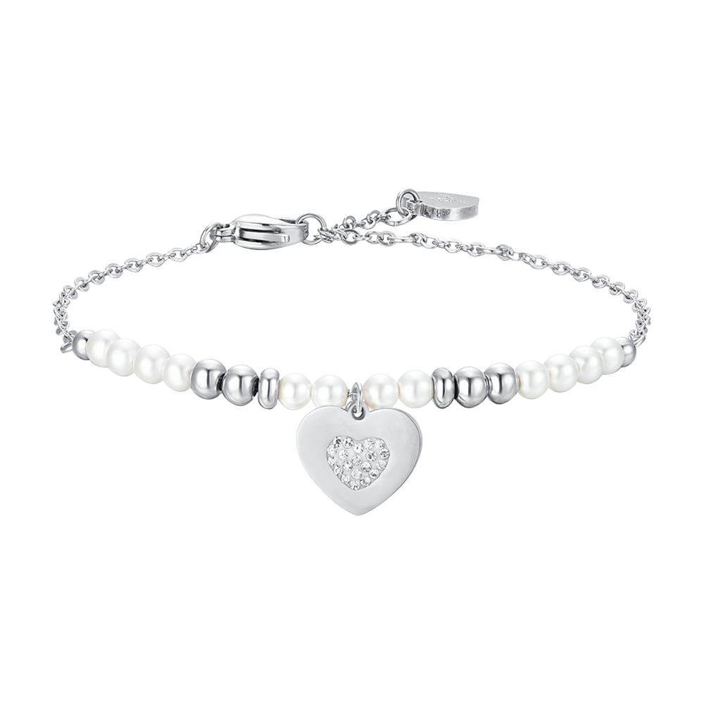 BRACELET FEMME EN ACIER AVEC PERLES ET COEUR