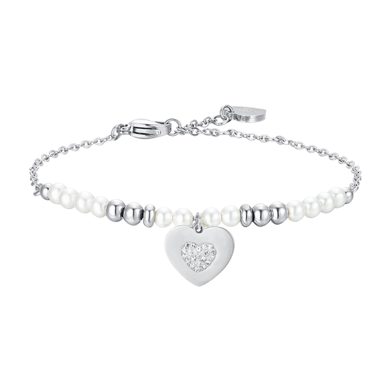 BRACELET FEMME EN ACIER AVEC PERLES ET COEUR