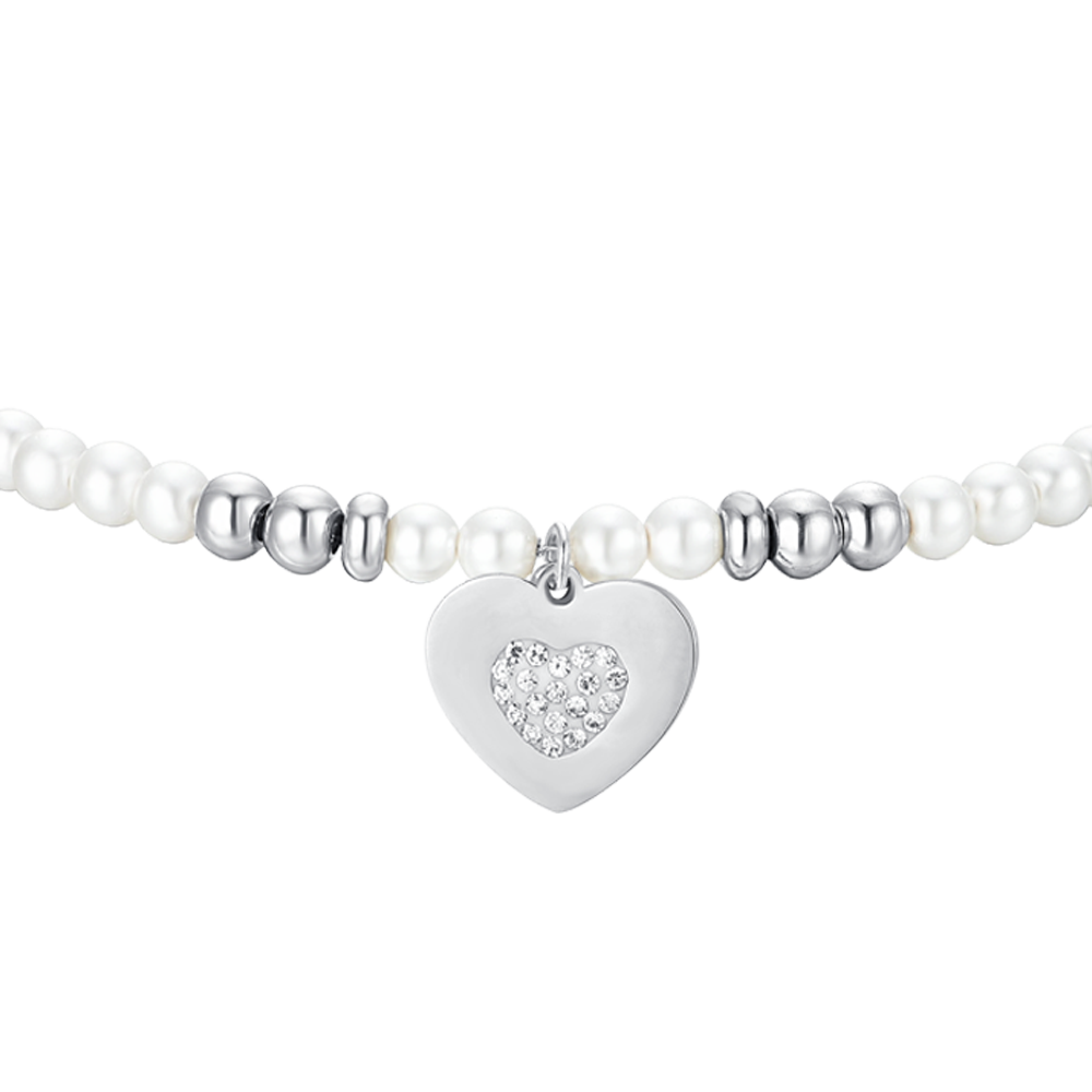 BRACELET FEMME EN ACIER AVEC PERLES ET COEUR