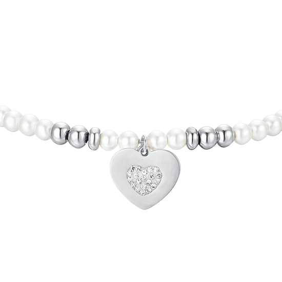 BRACELET FEMME EN ACIER AVEC PERLES ET COEUR