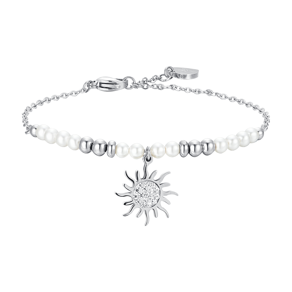 BRACELET FEMME EN ACIER AVEC PERLES ET SOLEIL