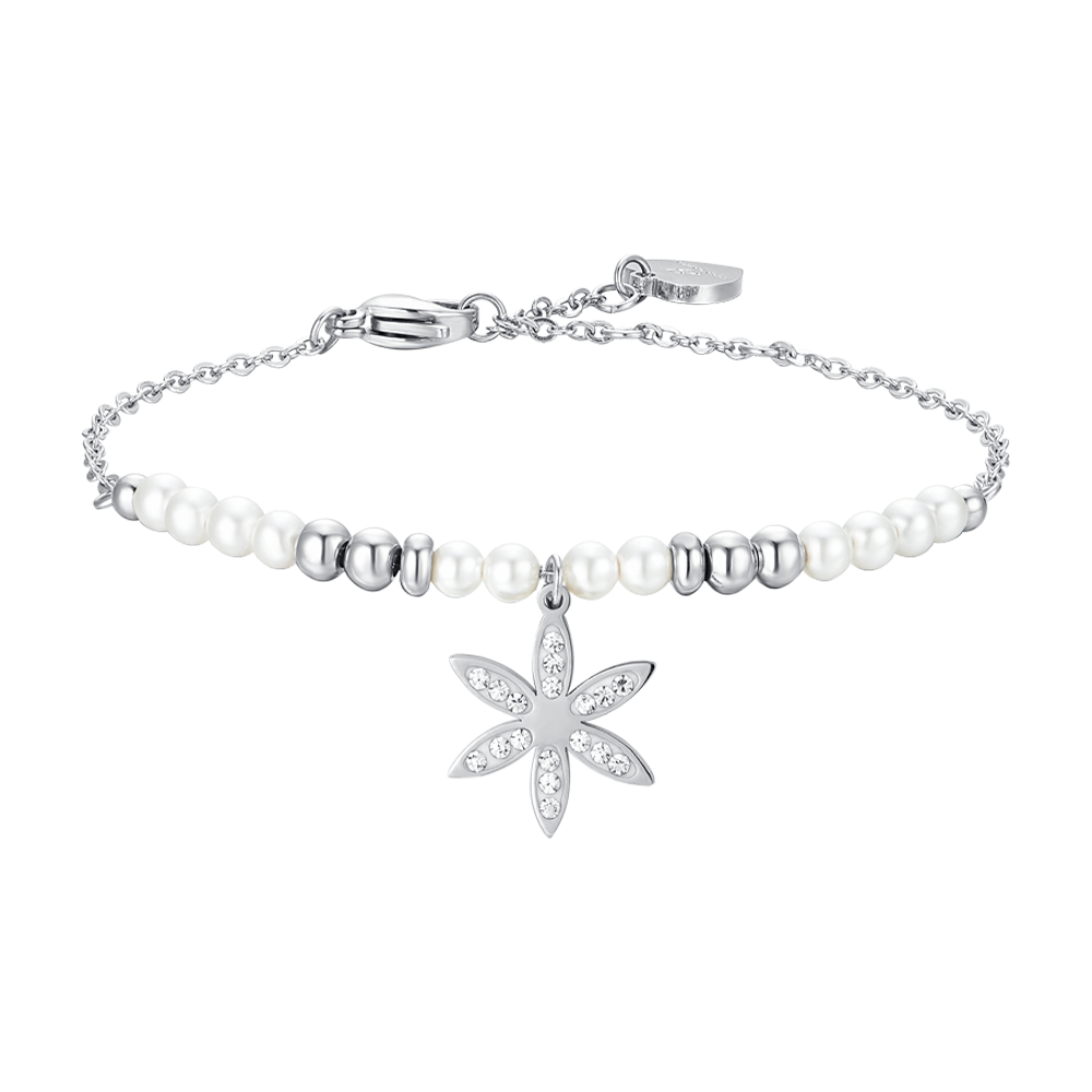 BRACELET FEMME EN ACIER AVEC PERLES ET FLEUR DE VIE