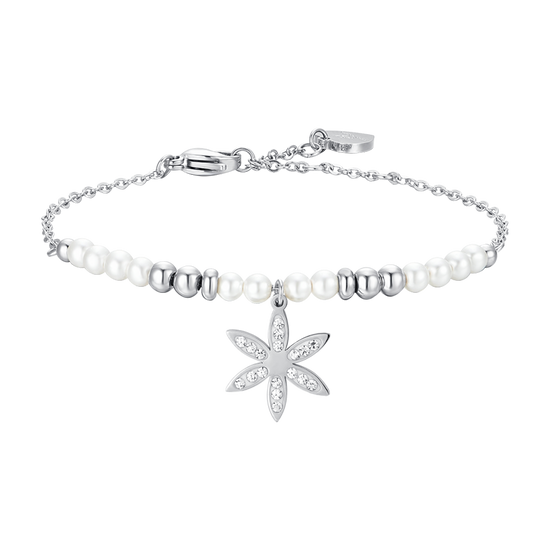 BRACELET FEMME EN ACIER AVEC PERLES ET FLEUR DE VIE