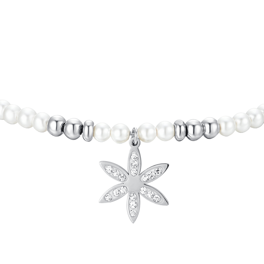 BRACELET FEMME EN ACIER AVEC PERLES ET FLEUR DE VIE