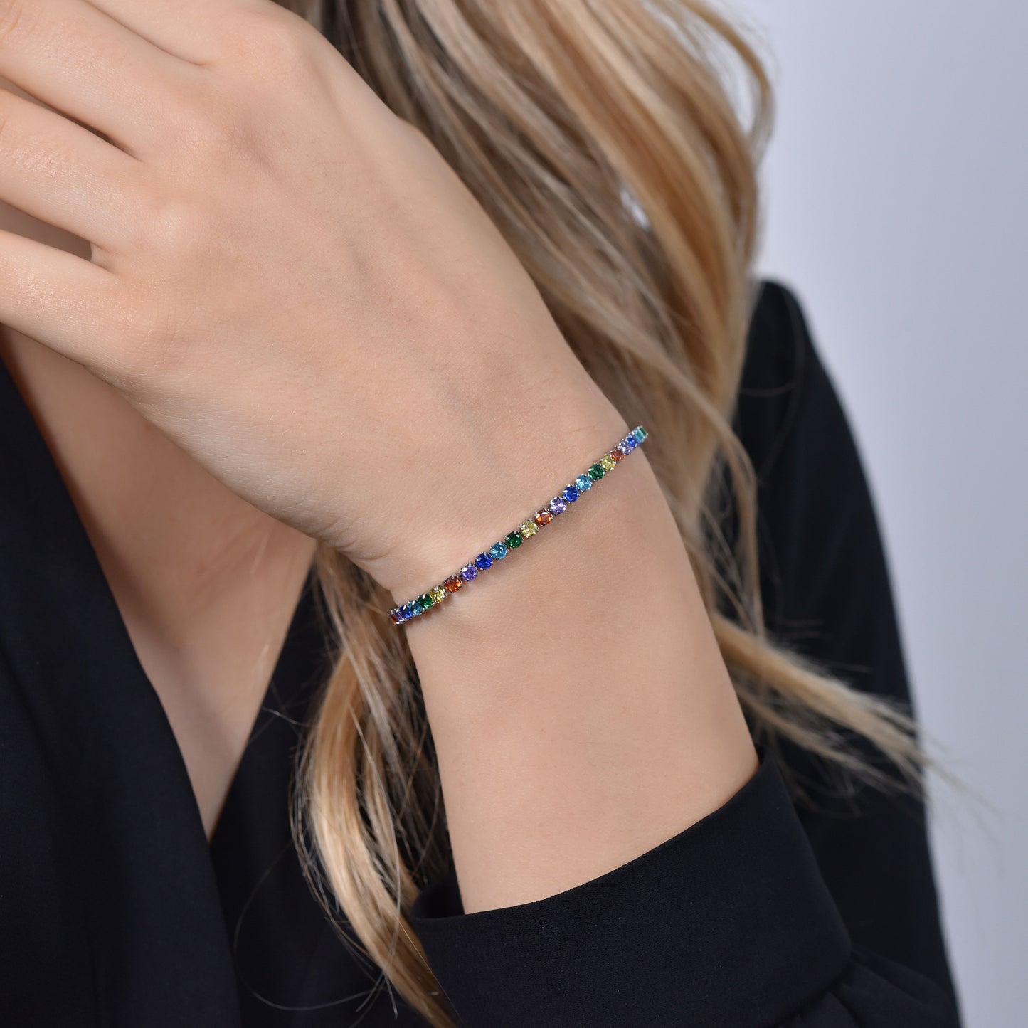 BRACELET DE TENNIS POUR FEMME AVEC CRISTAUX MULTICOLORES