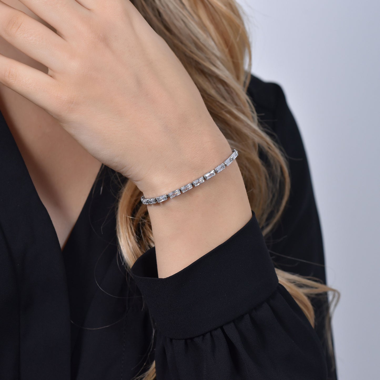 BRACELET DE TENNIS EN ZIRCON CUBIQUE BAGUETTE BLANCHE