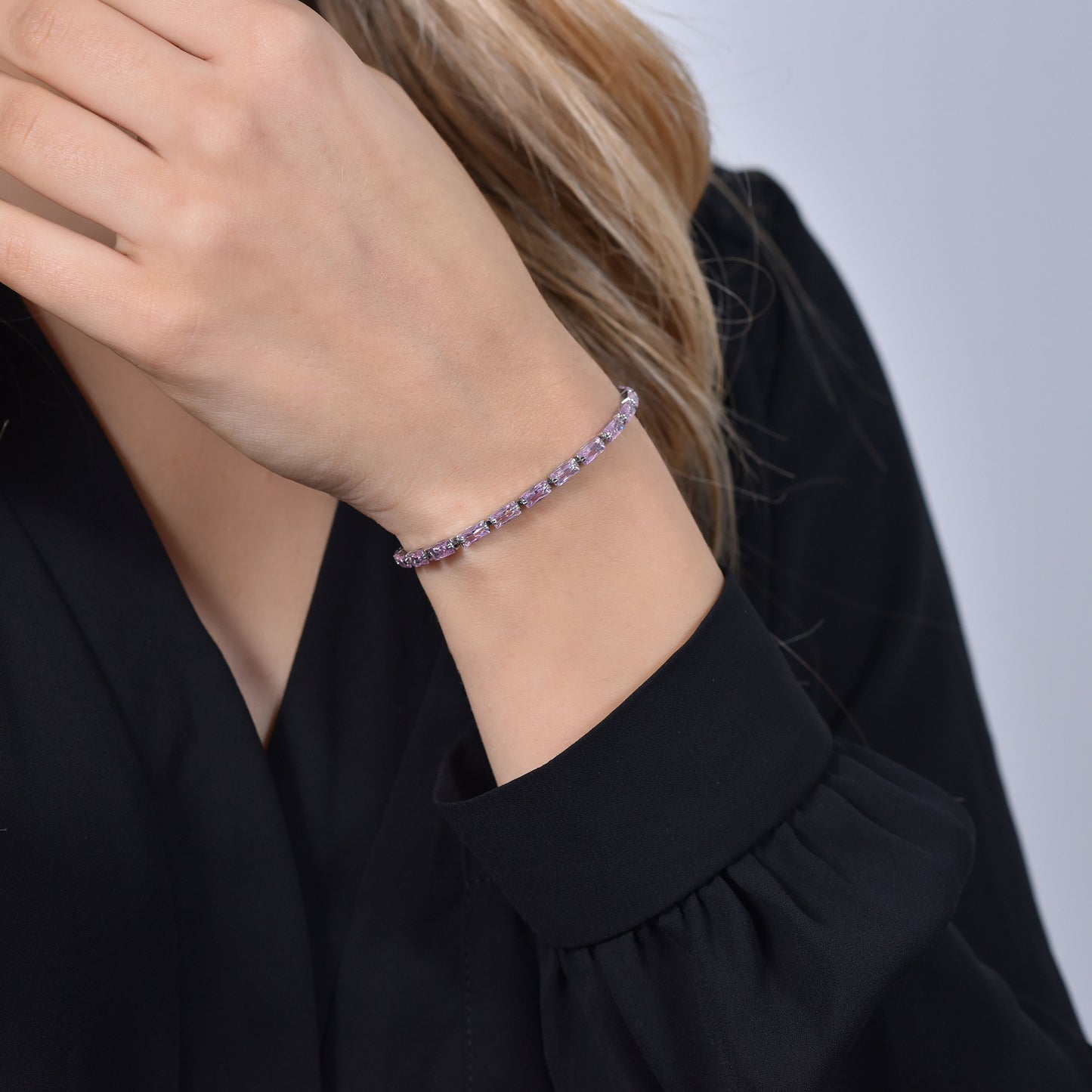 BRACELET DE TENNIS EN ZIRCON CUBIQUE BAGUETTE ROSE