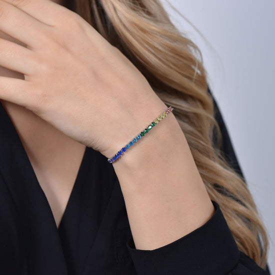 BRACELET DE TENNIS POUR FEMMES AVEC CRISTAUX ARC-EN-CIEL