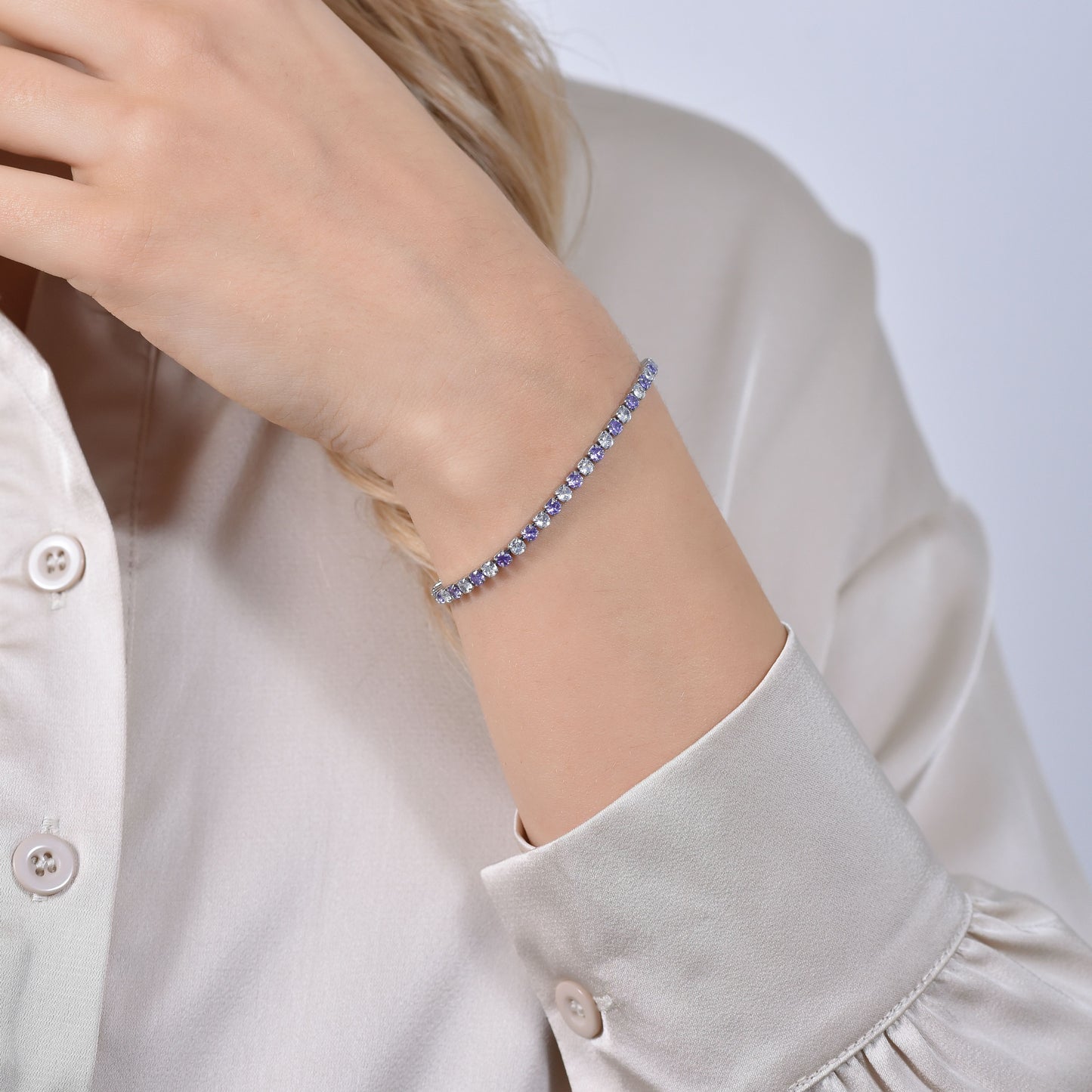 BRACELET DE TENNIS POUR FEMME EN CRISTAUX VIOLETS ET BLANCS