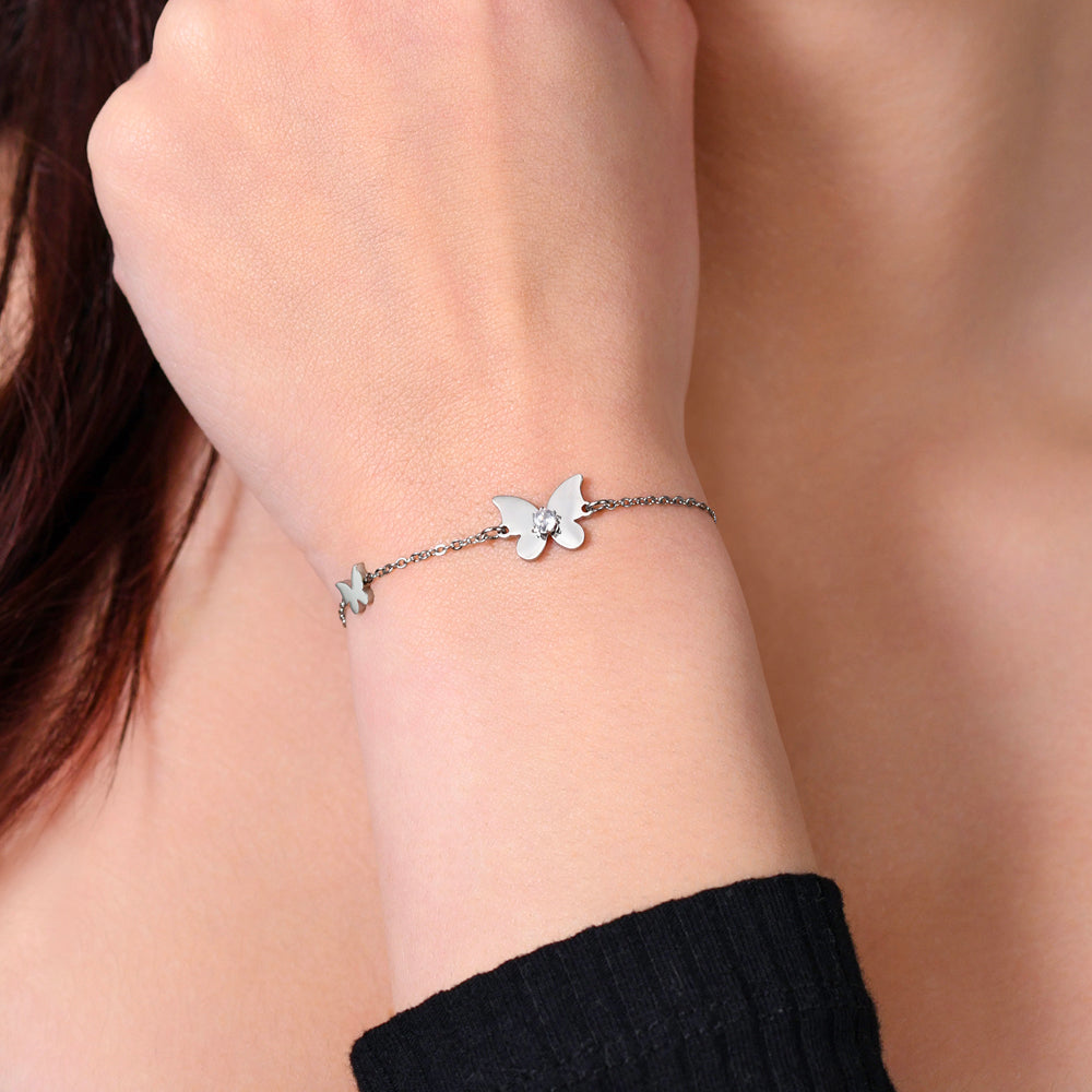 BRACELET FEMME EN ACIER AVEC PAPILLON ET ZIRCON CUBIQUE