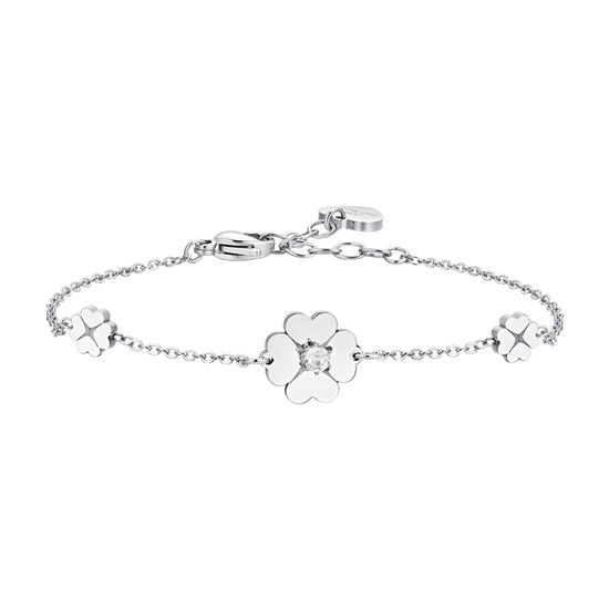 BRACELET FEMME EN ACIER AVEC TRÈFLE À QUATRE FEUILLES ET ZIRCON CUBIQUE