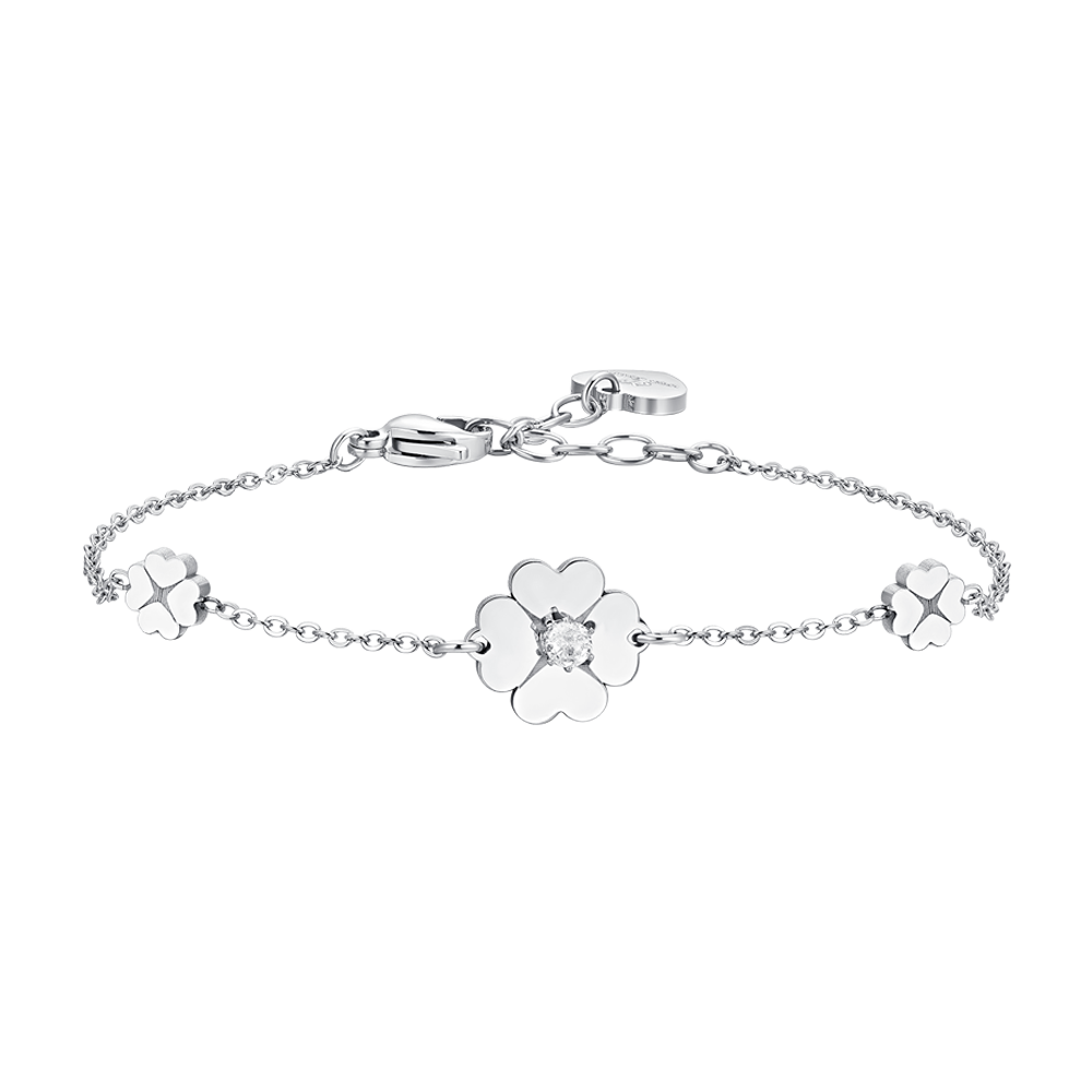 BRACELET FEMME EN ACIER AVEC TRÈFLE À QUATRE FEUILLES ET ZIRCON CUBIQUE