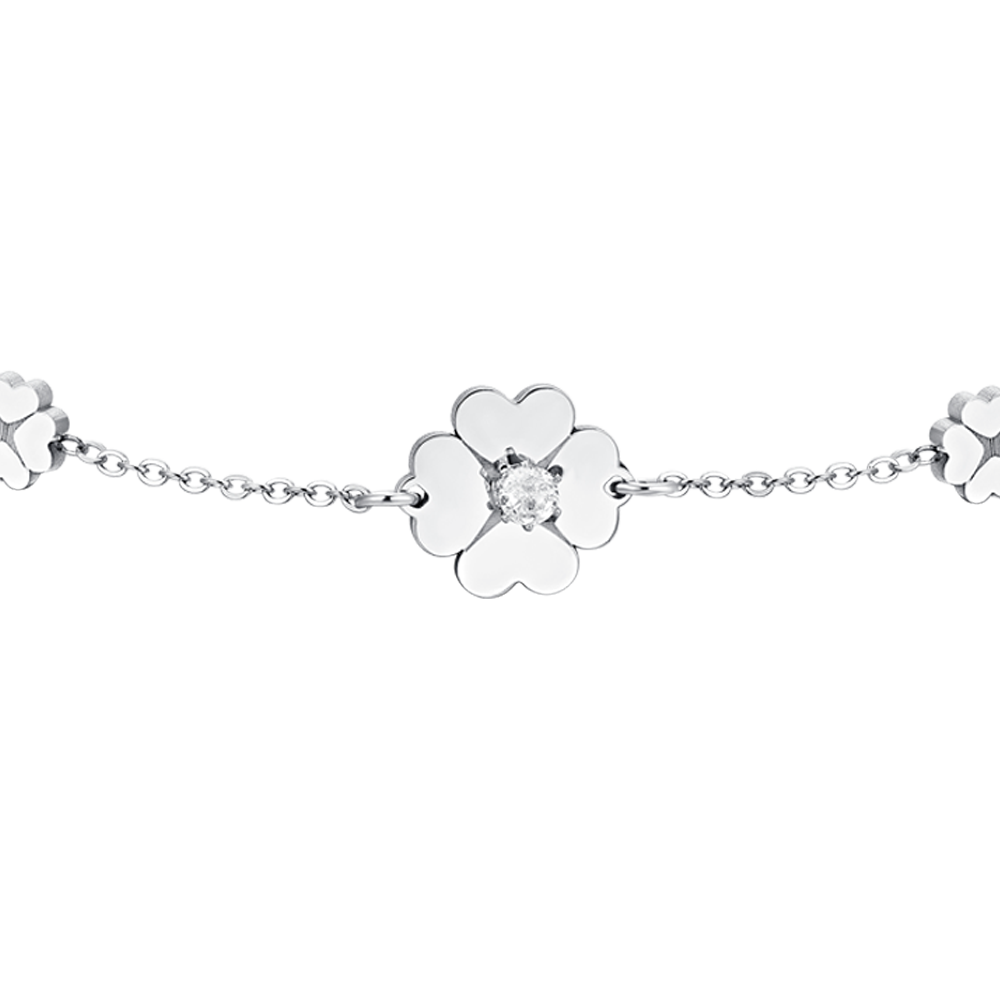 BRACELET FEMME EN ACIER AVEC TRÈFLE À QUATRE FEUILLES ET ZIRCON CUBIQUE