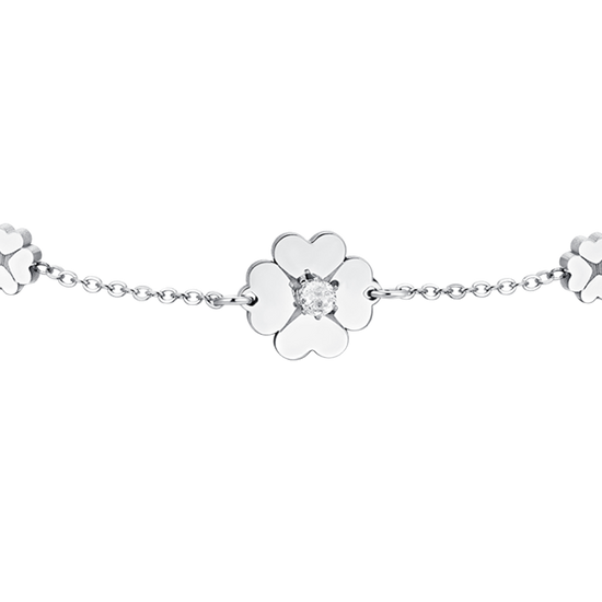 BRACELET FEMME EN ACIER AVEC TRÈFLE À QUATRE FEUILLES ET ZIRCON CUBIQUE