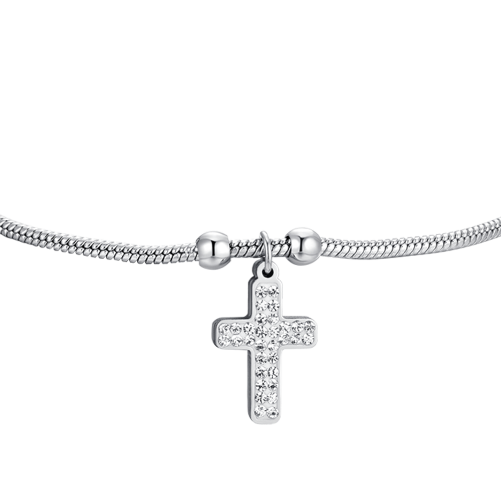 BRACELET FEMME EN ACIER AVEC CROIX