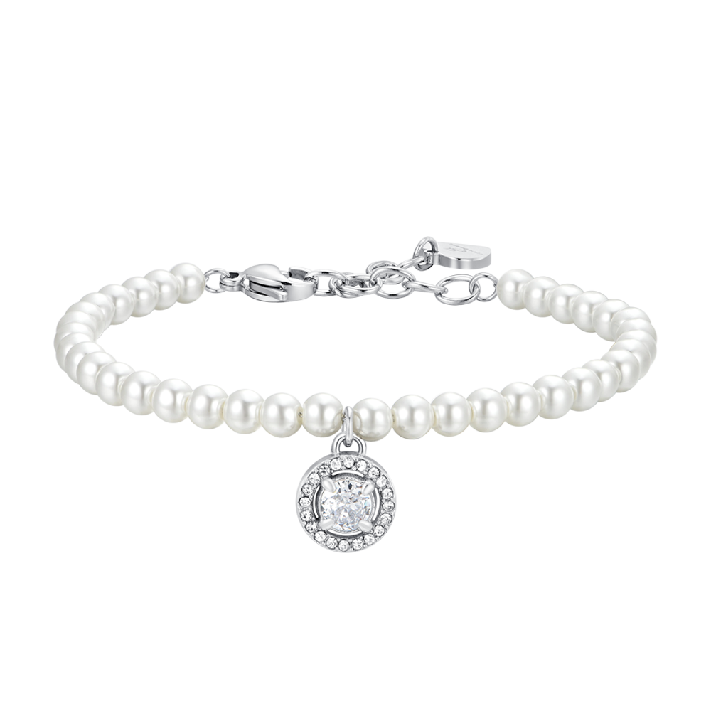 BRACELET FEMME EN ACIER PERLE ET ZIRCON BLANC