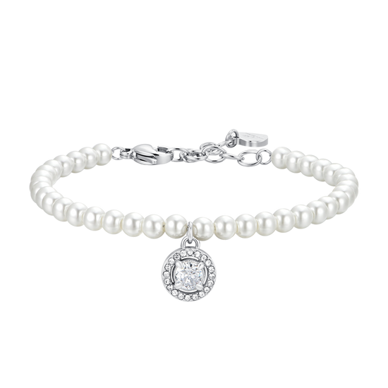 BRACELET FEMME EN ACIER PERLE ET ZIRCON BLANC